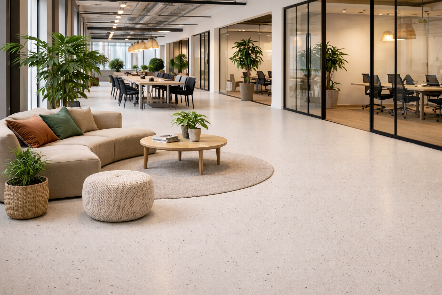 kantoorpand met coating vloer met een werking erin